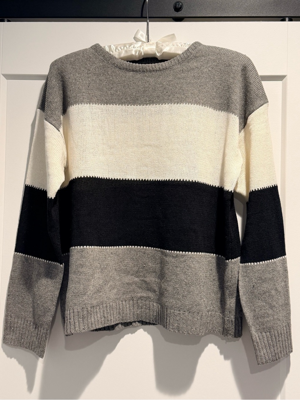 Women’s Striped Crewneck Sweater - Gray, Cream & Black